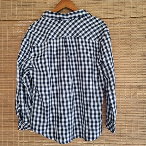 Lulu-B Long Sleeve Gingham Pullover Collared Blouse, Navy Blue and White Size L - Picture 8 of 12